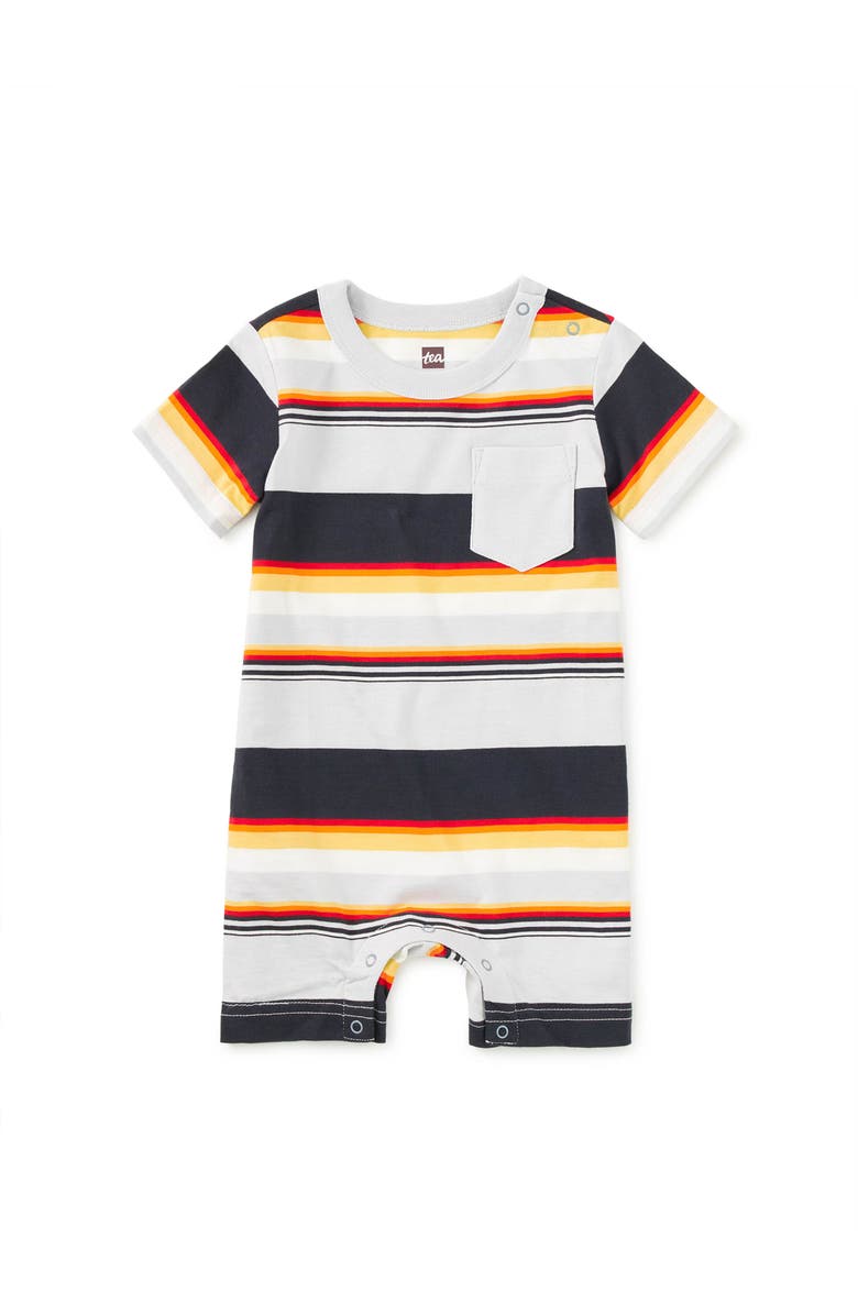 Tea Collection Pocket Shortie Baby Romper, Main, color, Dusk