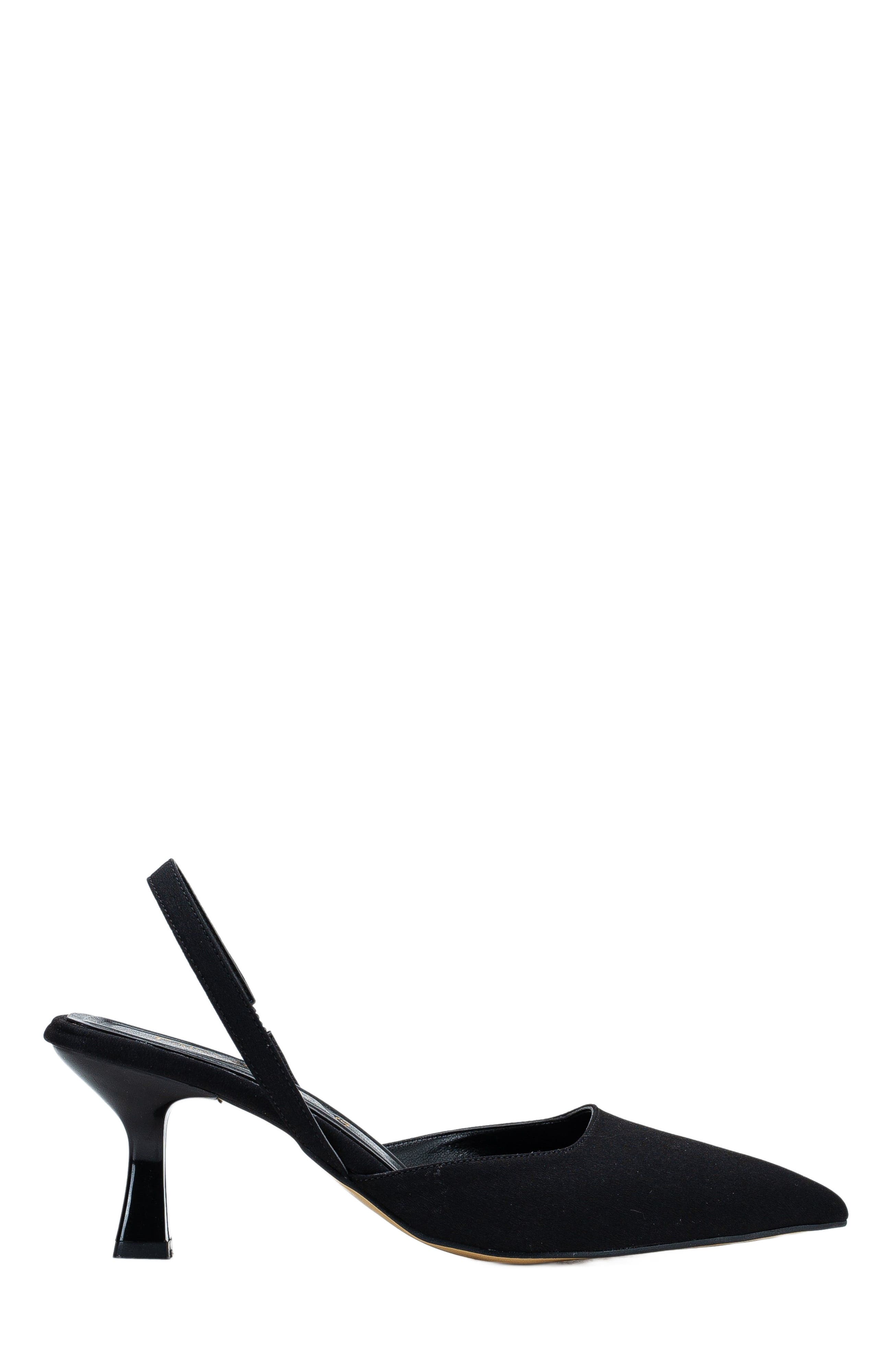 Forever 
Always Shoes Rae Slingback Kitten Heel Pumps, Main, color, Black Satin