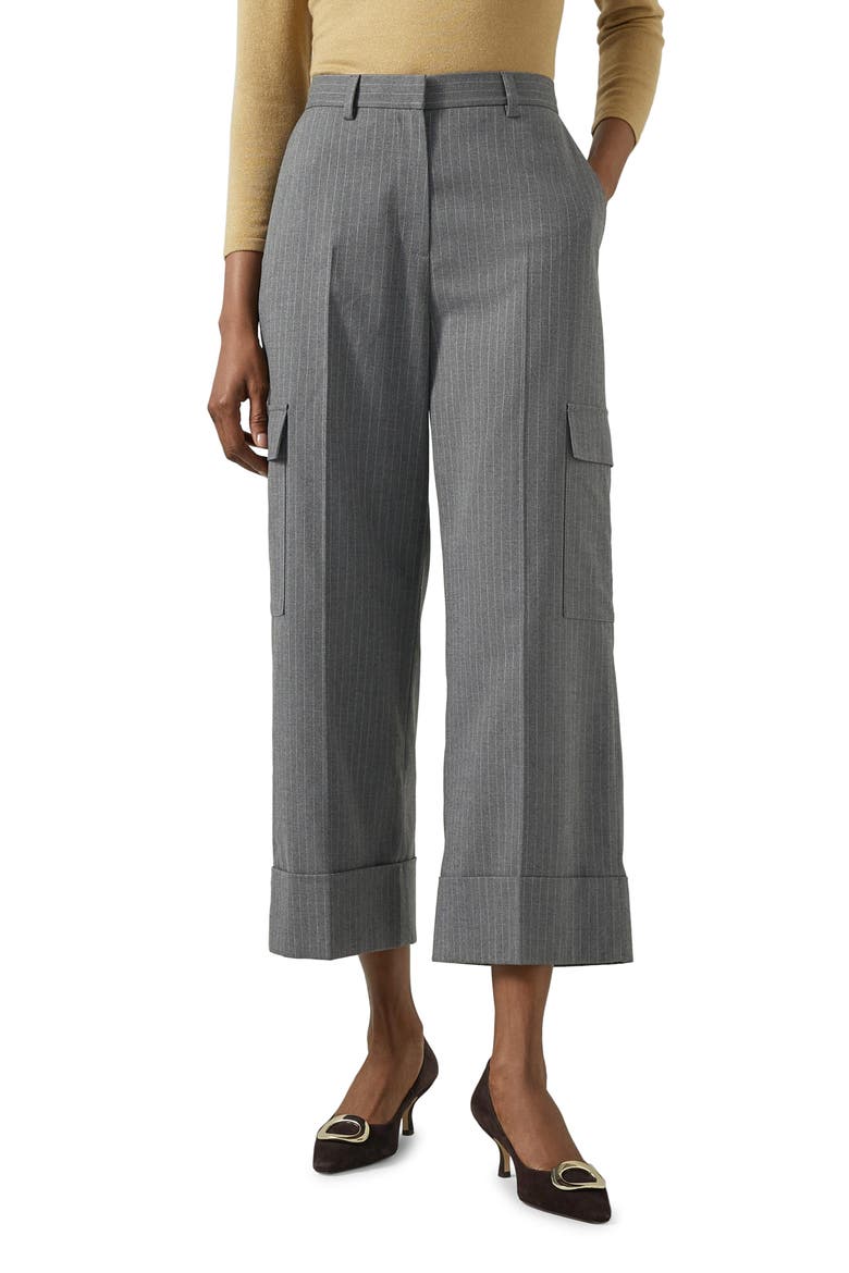 Rosalind Pinstripe Crop Cargo Pants, Main, color, GREY MELANGE