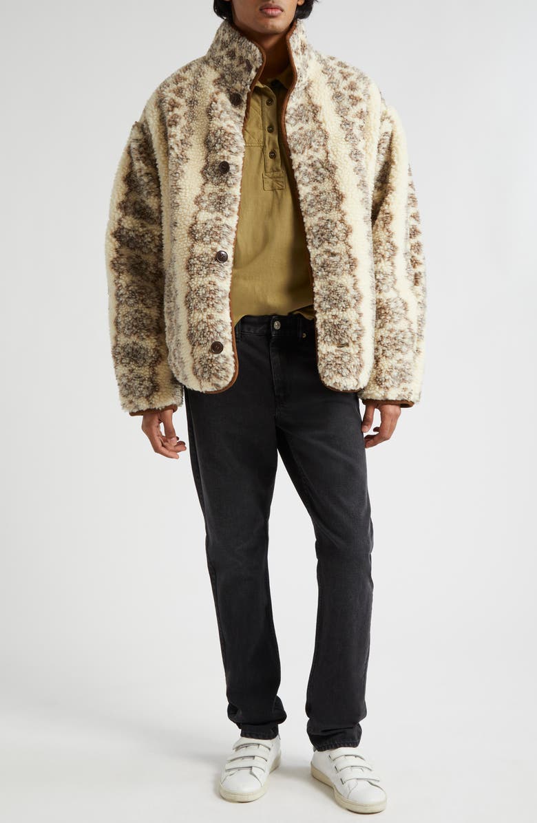 Isabel Marant Madeo Oversize Fleece Jacket, Alternate, color, Ecru/ Brown