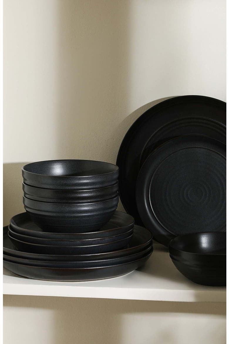Elio Stoneware 24-Piece Dinnerware Set, Alternate, color, Black