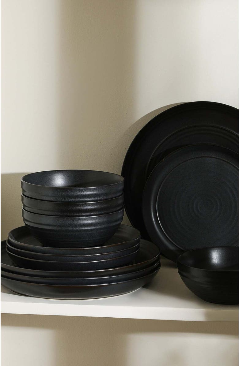Stone Lain Elio Stoneware 24-Piece Dinnerware Set, Alternate, color, Black