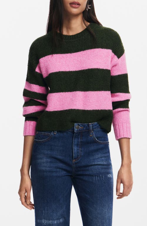 Desigual Two-tone Striped Sweater In Dark Pink