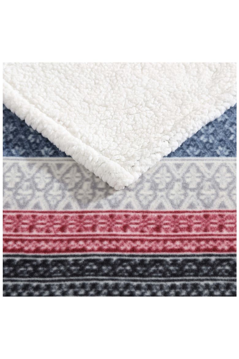 Fair Isle Plaid Faux Shearling Throw Blanket, Alternate, color, MIDNIGHT