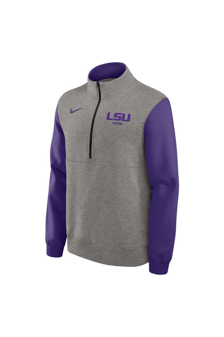 Men's Nike Heather Gray/Purple LSU Tigers Club Fleece Half-Zip Pullover, Alternate, color, Heather Gray