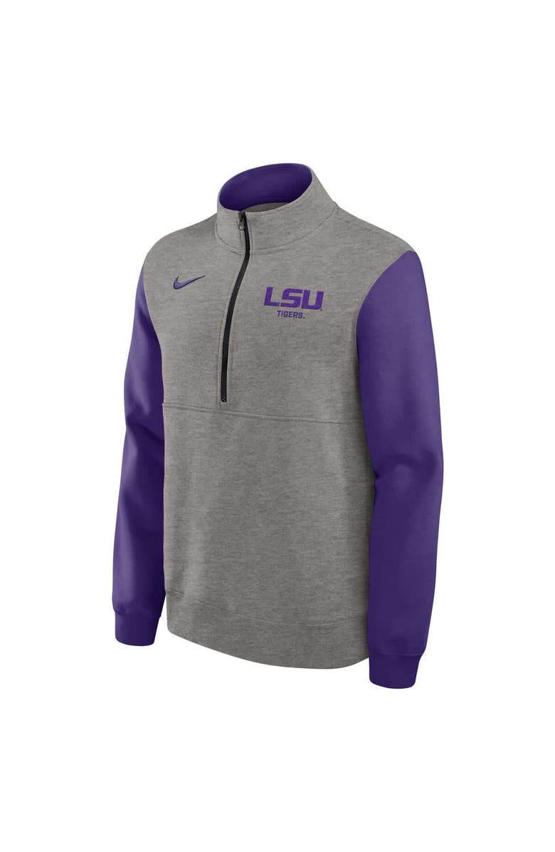 Nike Men's Nike Heather Gray/Purple LSU Tigers Club Fleece Half-Zip Pullover, Alternate, color, Heather Gray