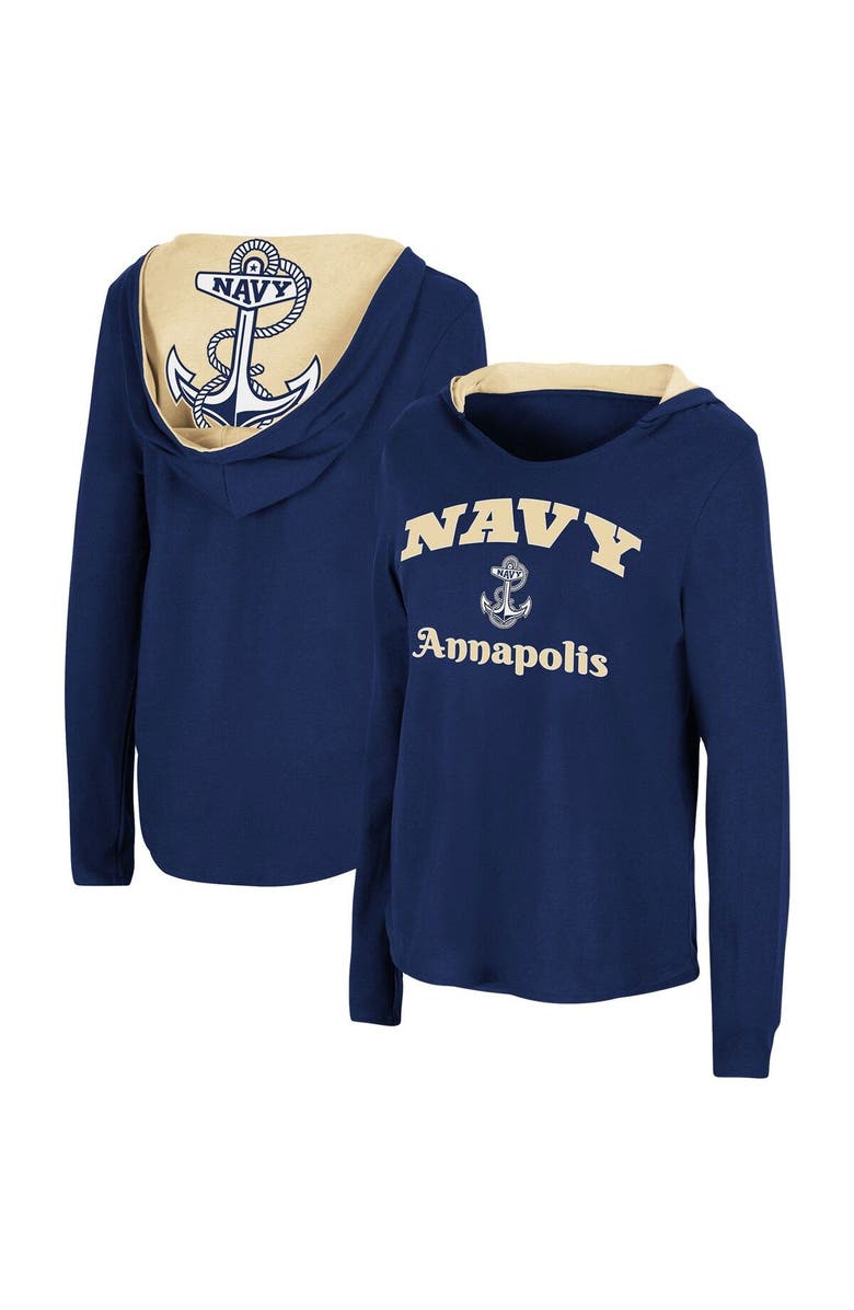 COLOSSEUM Women's Colosseum Navy Navy Midshipmen Catalina Hoodie Long Sleeve T-Shirt, Main, color, Navy