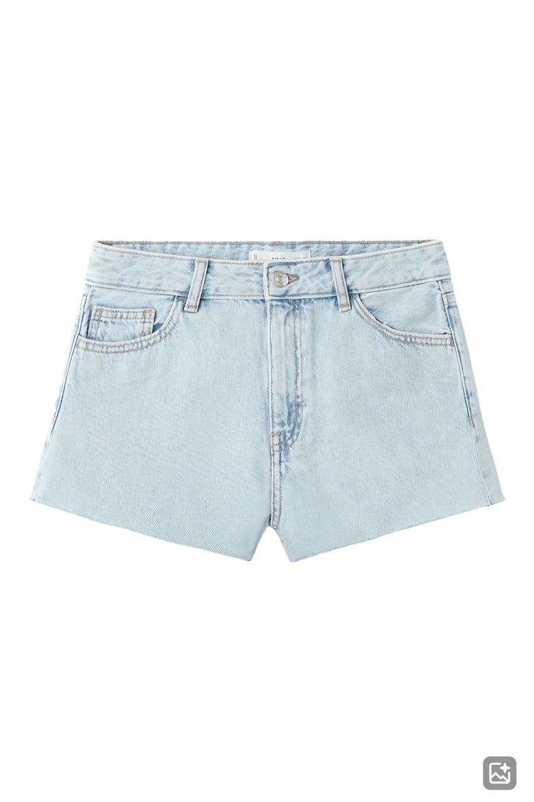 Raw Hem Low Rise Denim Shorts, Alternate, color, LIGHT BLUE