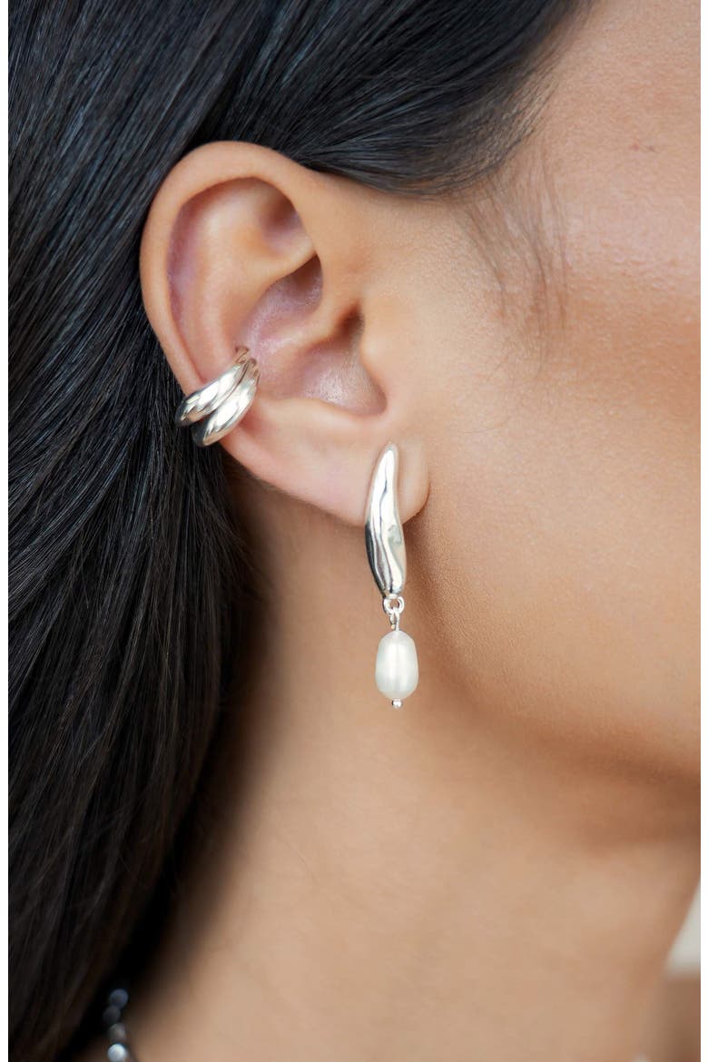Liquid Elegance Pearl Drop Earrings, Alternate, color, SILVER