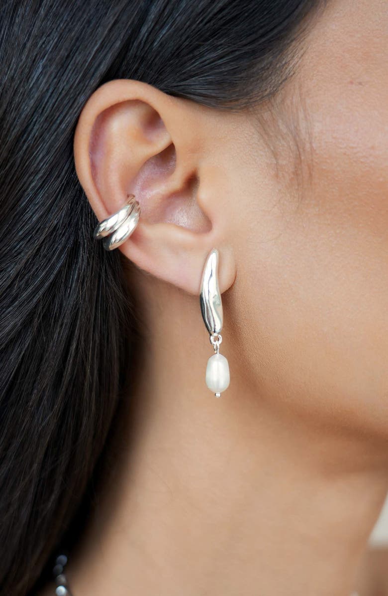 Ettika Liquid Elegance Pearl Drop Earrings, Alternate, color, Silver