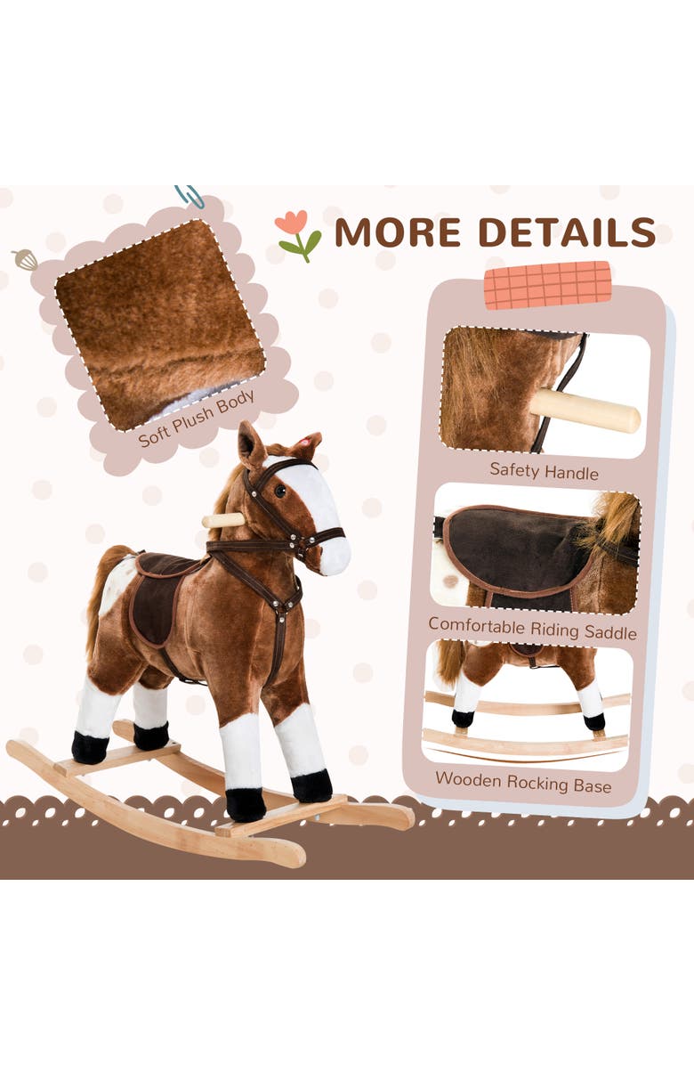 Qaba Kids Plush Toy Rocking Horse with Realistic Sounds, Alternate, color, Brown