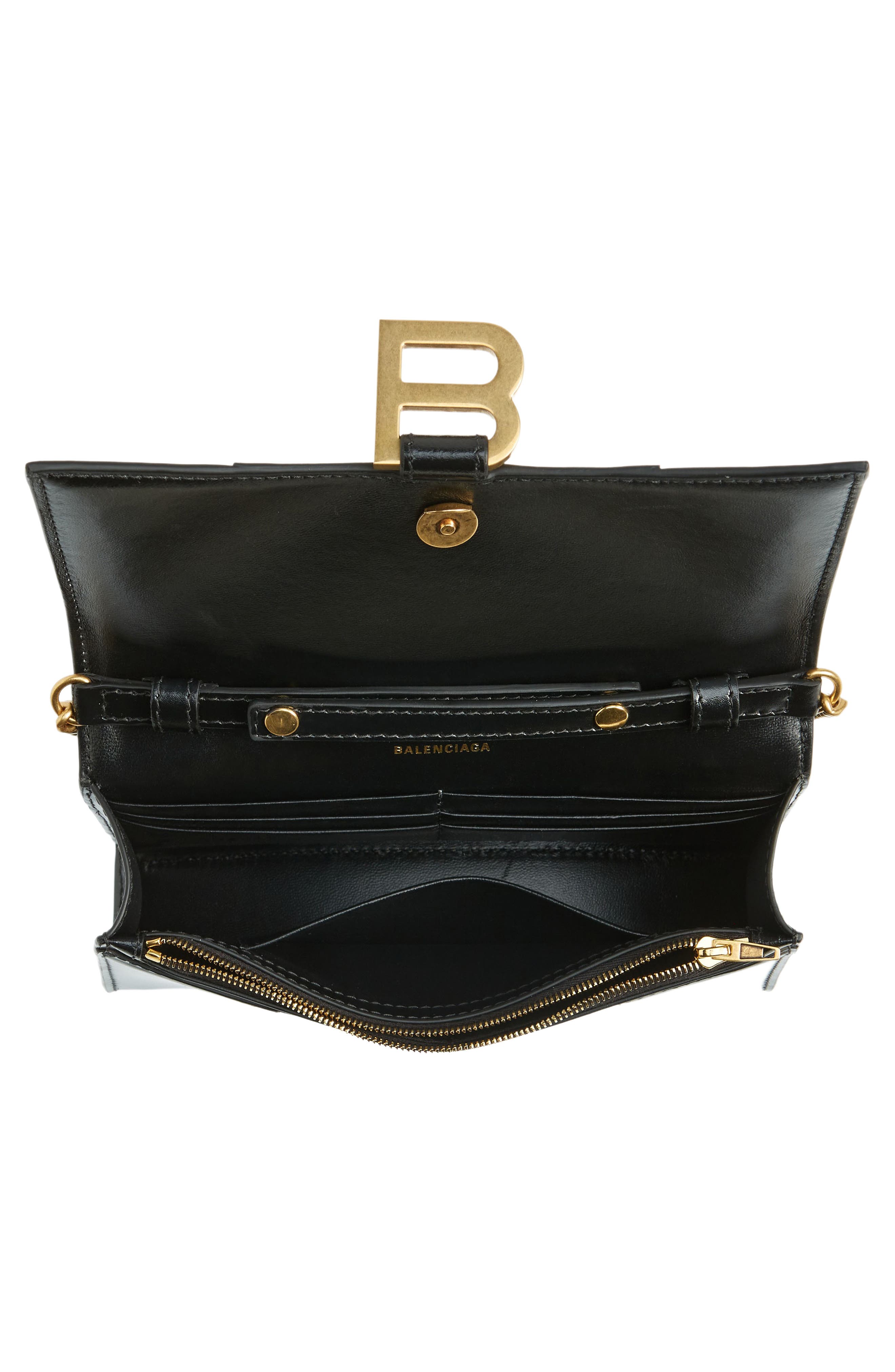 Hourglass Leather Wallet on a Chain, Alternate, color, BLACK