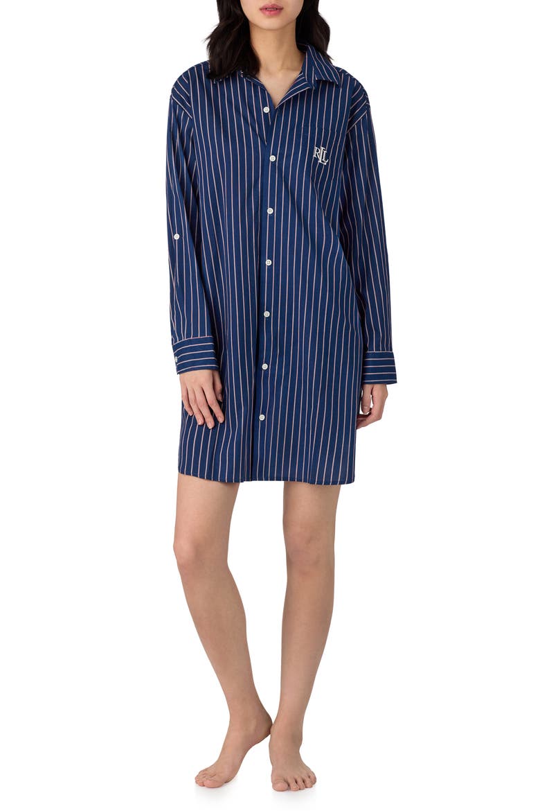 Monogram Nightshirt, Main, color, DARK BLUE STRIPE