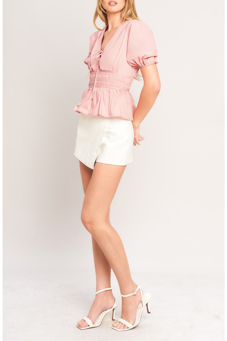 Solid Puff Sleeve Peplum Top, Alternate, color, BABY PINK