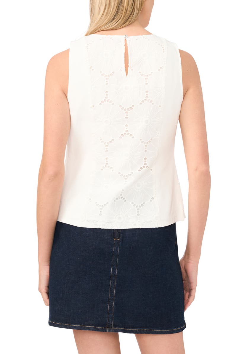 Vince Camuto Floral Embroidered Sleeveless Cotton Top, Alternate, color, Ultra White
