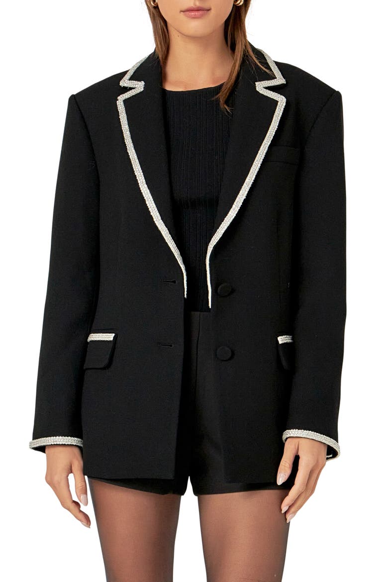 Rhinestone Trim Jacket, Main, color, BLACK