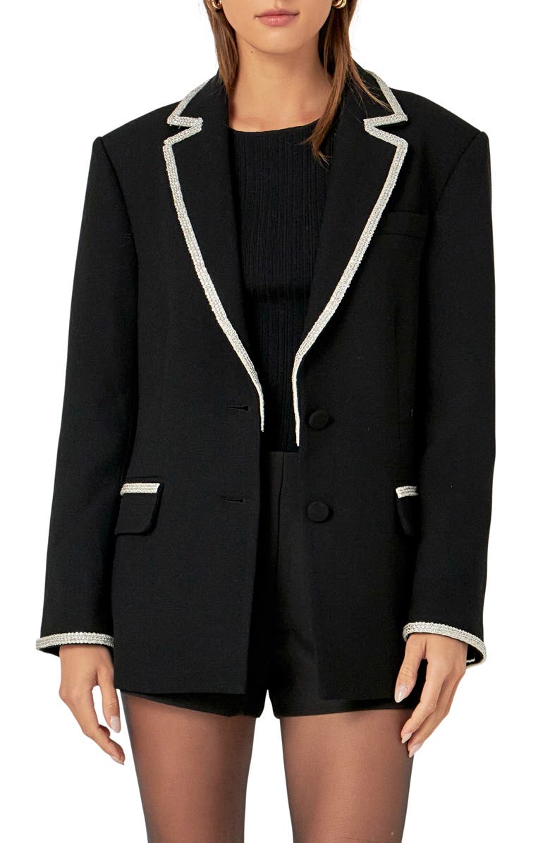 English Factory Rhinestone Trim Jacket, Main, color, Black