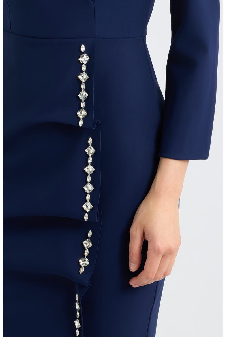 Rhinestone Detail Long Sleeve Cocktail Sheath Dress, Alternate, color, 743 BLU NOTTE