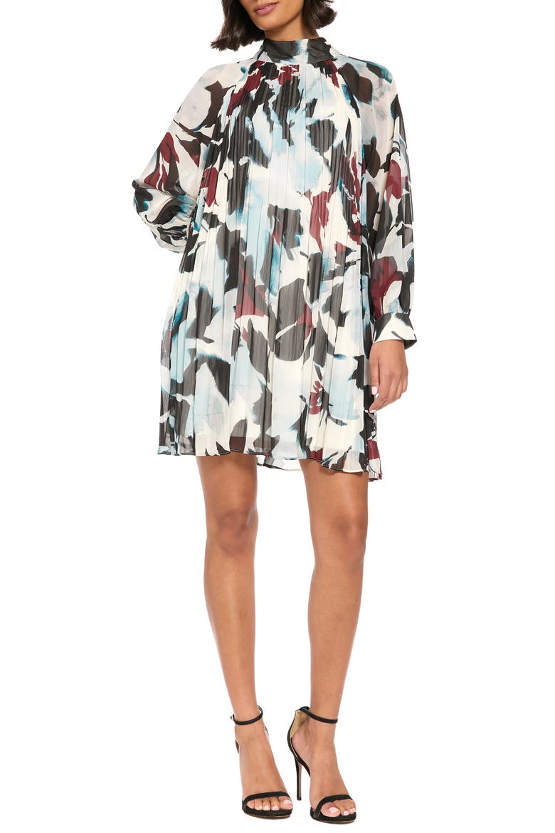 Tie Back Long Sleeve A-Line Dress, Main, color, CREAM/ RUST