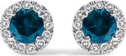 Haus of Brilliance .925 Sterling Silver 1.00 Cttw Blue Diamond Halo Stud Earring