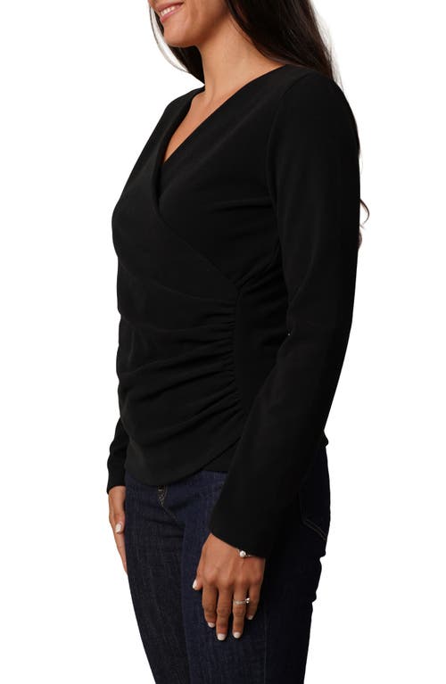 Cyrus Long Sleeve Faux Wrap Top In Black