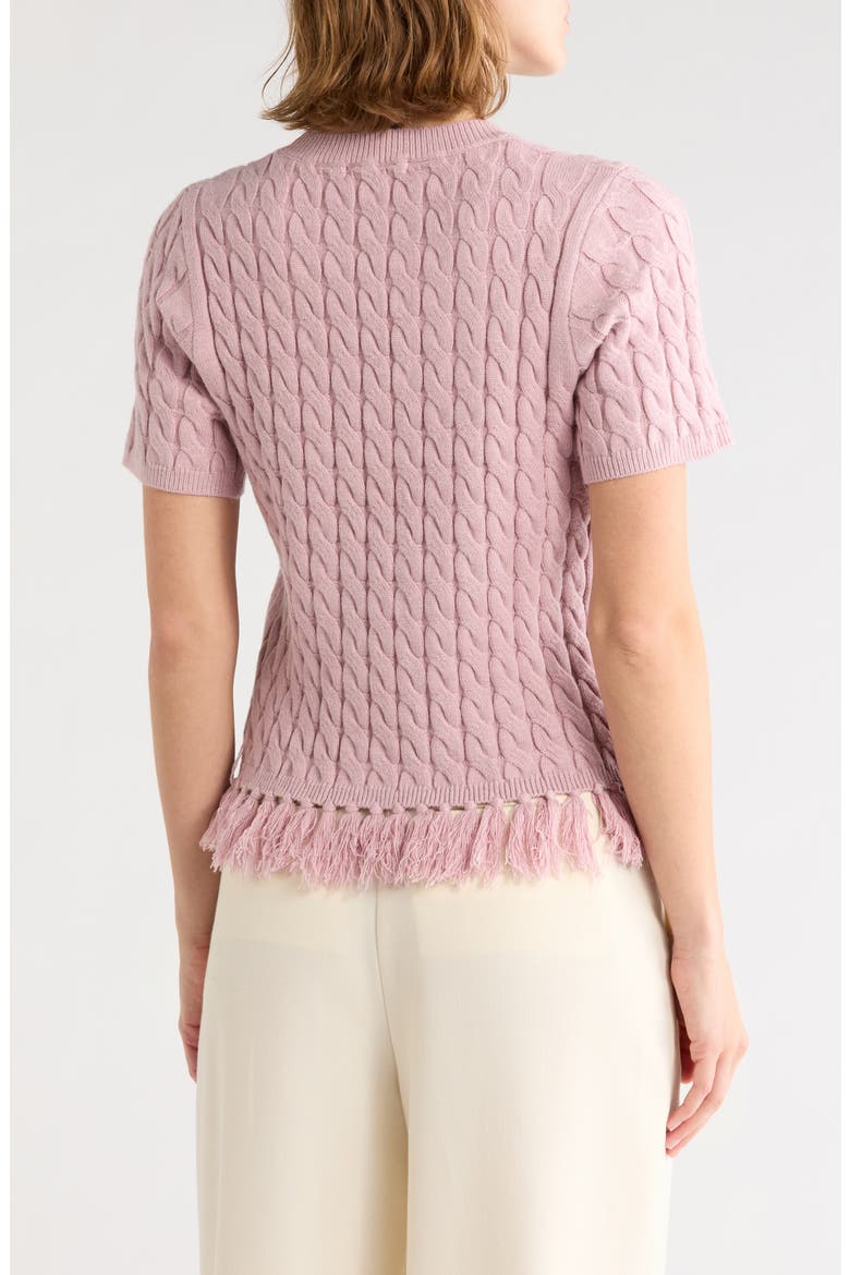Cable Short Sleeve Fringe Hem Sweater, Alternate, color, LIGHT MAUVE