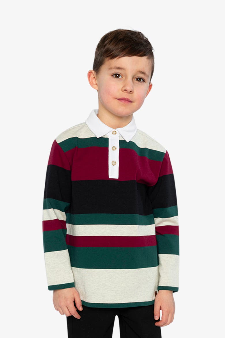 Striped Button Placket Long Sleeve Polo Top, Alternate, color, Blue Striped Red, Green & Grey