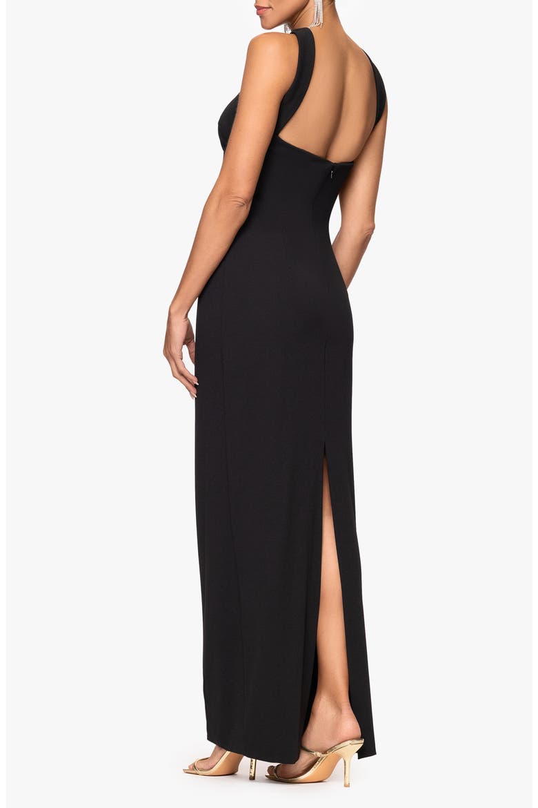 Halter Neck Scuba Crepe Sheath Gown, Alternate, color, BLACK