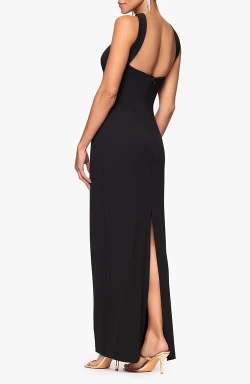 Xscape Evenings Halter Neck Scuba Crepe Sheath Gown In Black