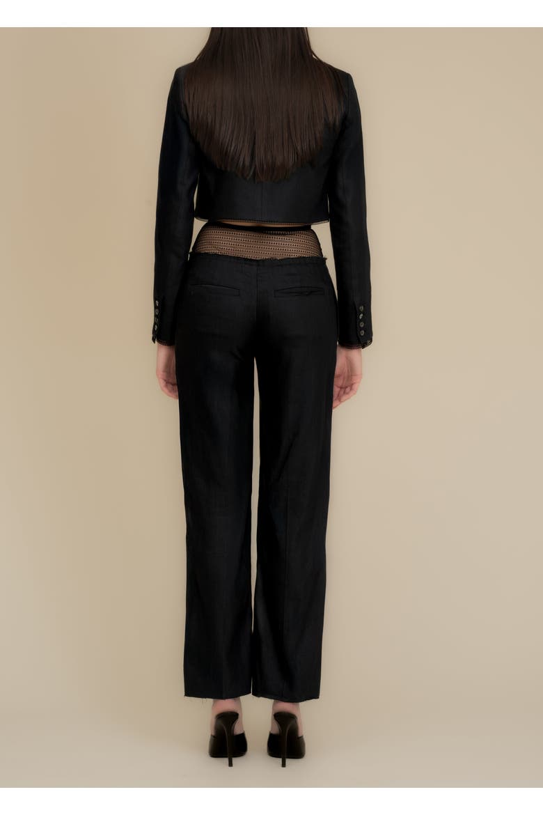Morgaine Cropped Linen Lace-Trim Blazer, Alternate, color, Black