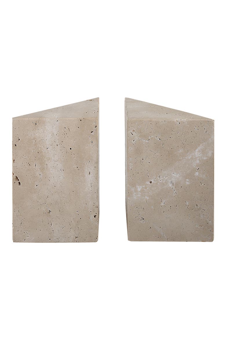 Set of 2 Travertine Book Ends, Alternate, color, BEIGE