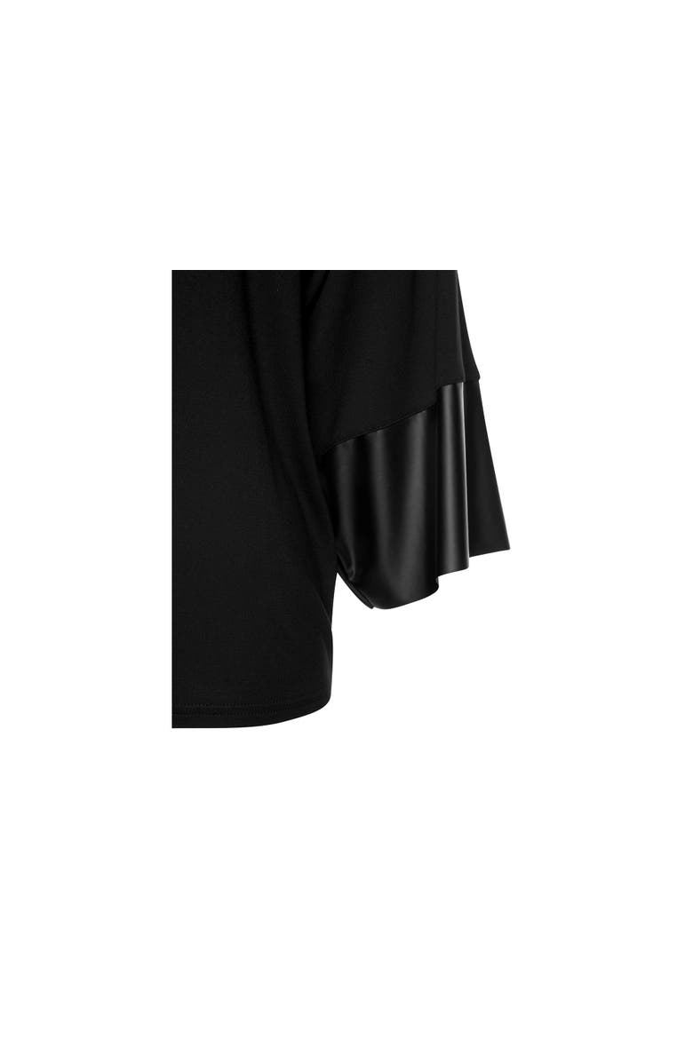 Dolman Sleeve Leather Trim Top, Alternate, color, Black