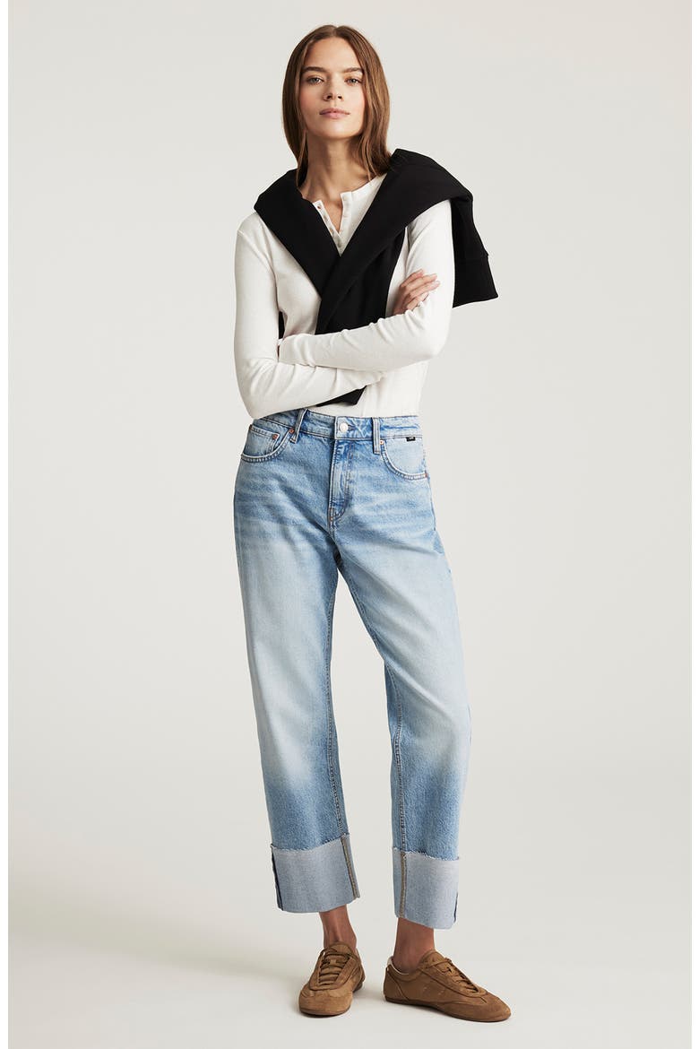 Savannah Cuffed High Waist Relaxed Straight Leg Jeans, Alternate, color, LIGHT BRUSHED CLASSIC BLUE