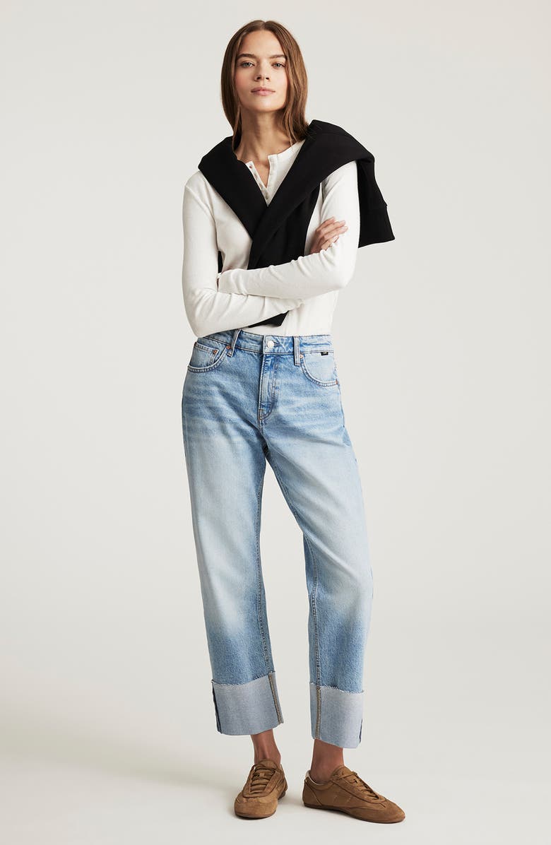 Mavi Jeans Savannah Cuffed High Waist Relaxed Straight Leg Jeans, Alternate, color, Light Brushed Classic Blue