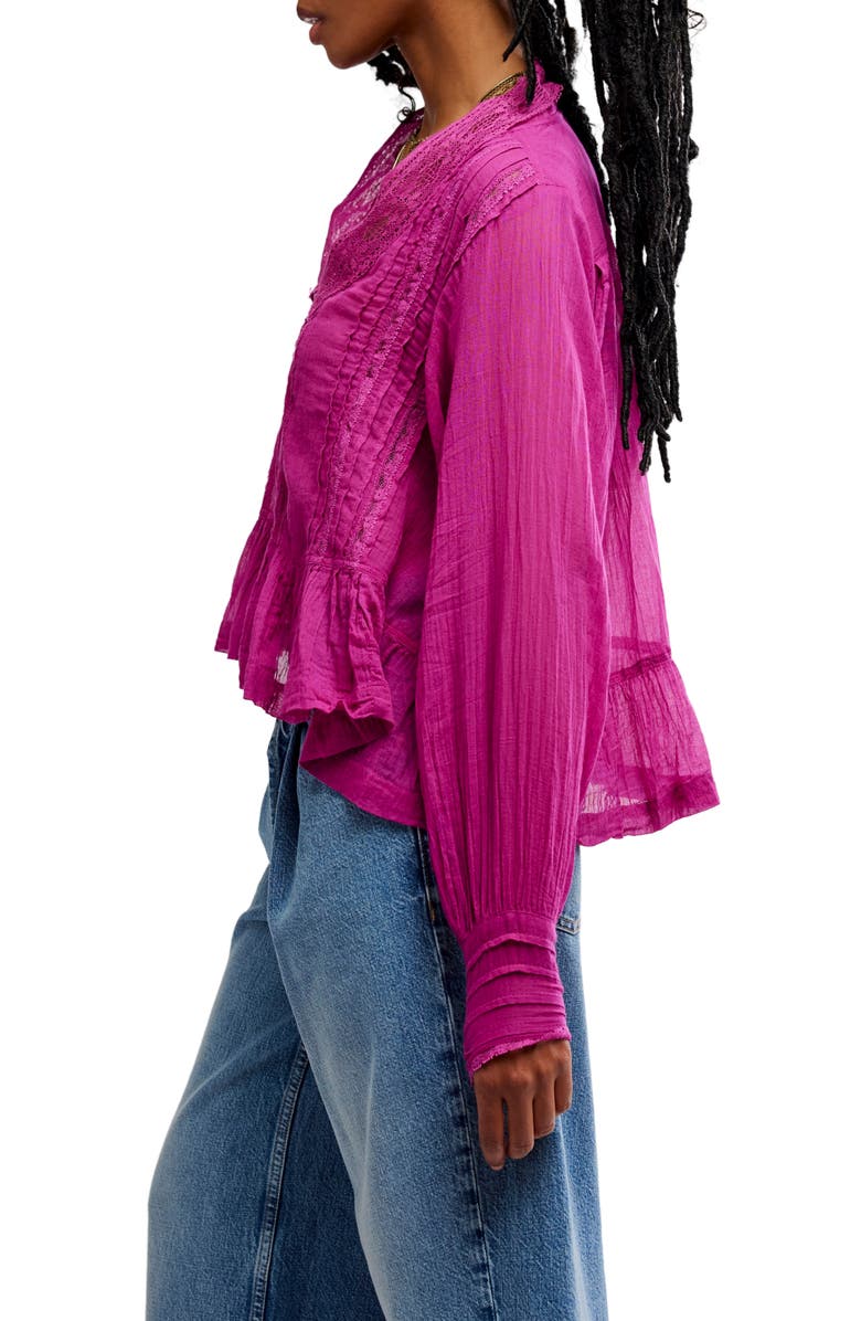 Free People Elodie Lace Trim Ruffle Hem Shirt, Alternate, color, Dragonfruit