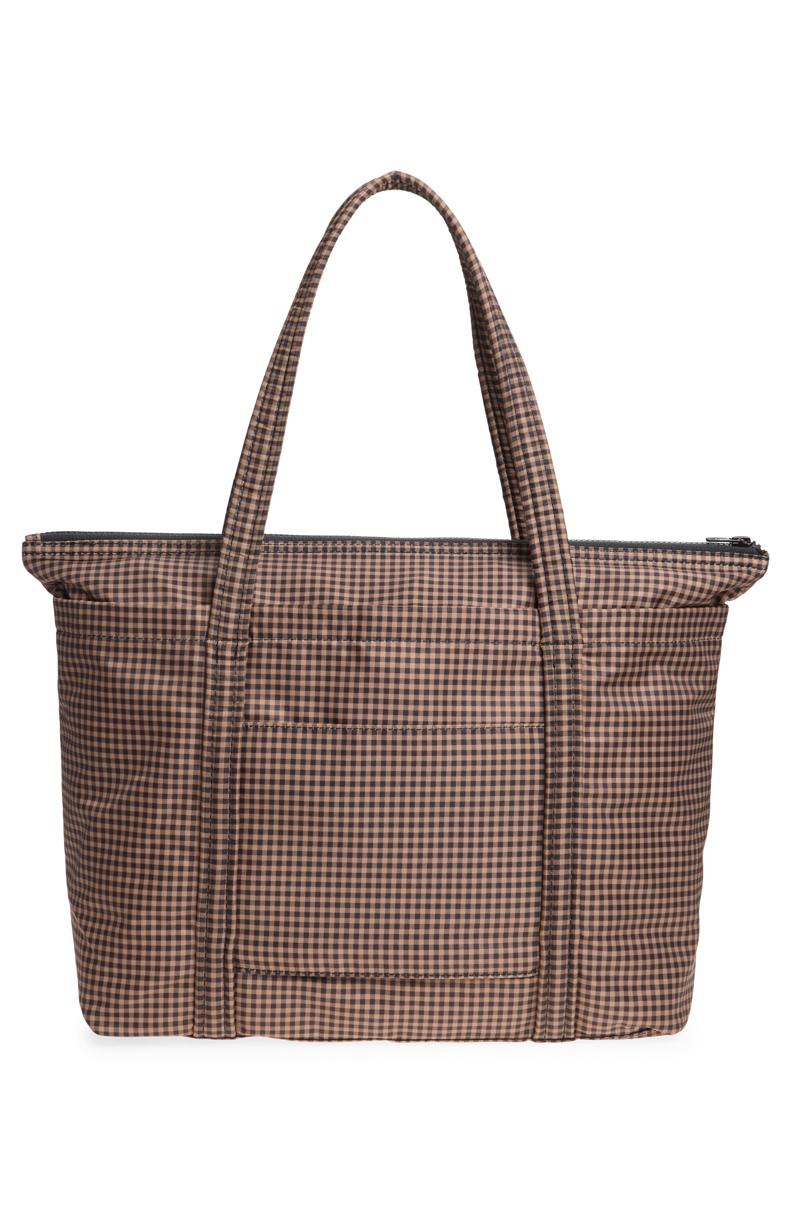 Mira Gingham Tote, Alternate, color, BROWN/BLACK CHECK