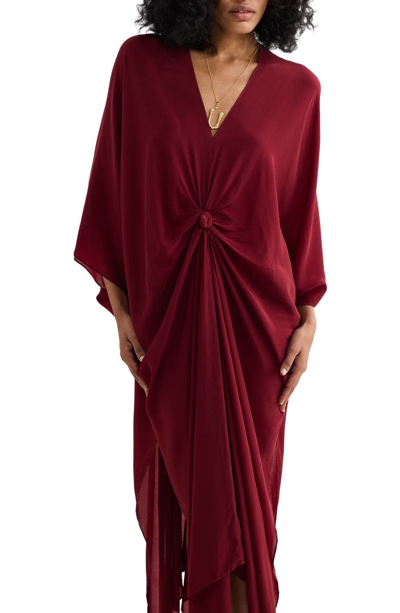 Reistor Front twist Kaftan Dress in Burgundy, Alternate, color, Burgundy