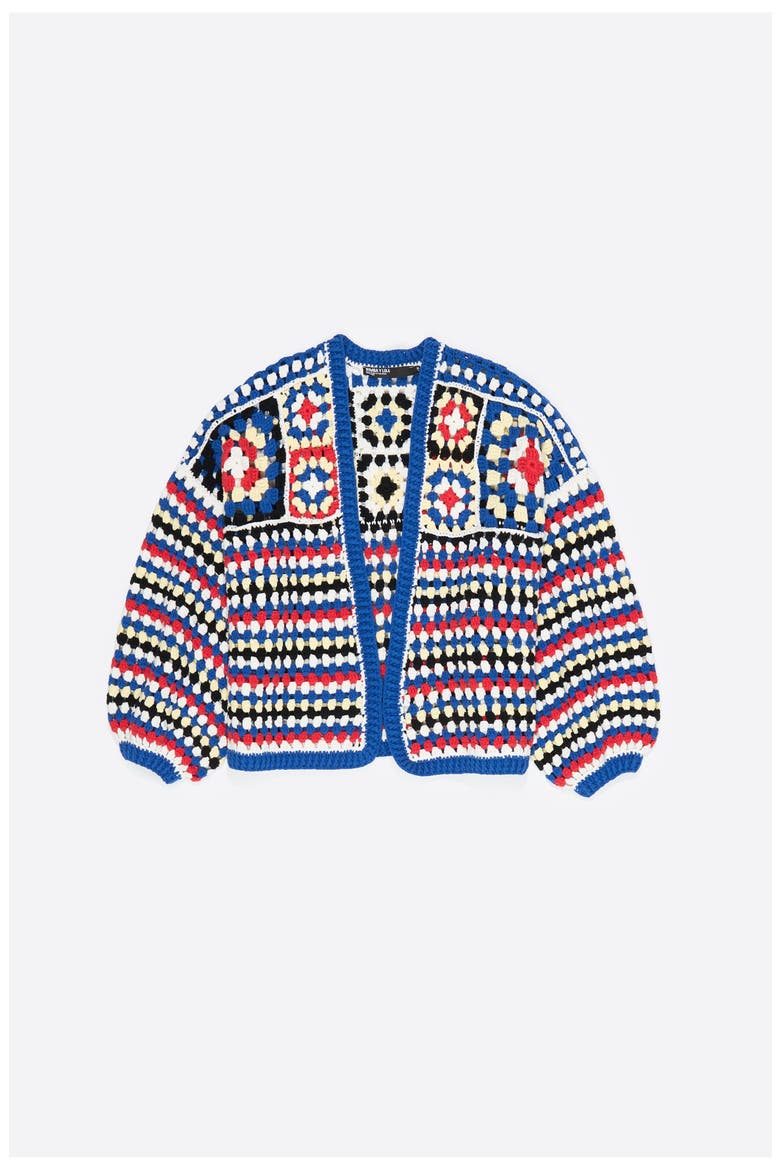 Crochet Balloon Cardigan, Alternate, color, BLUE