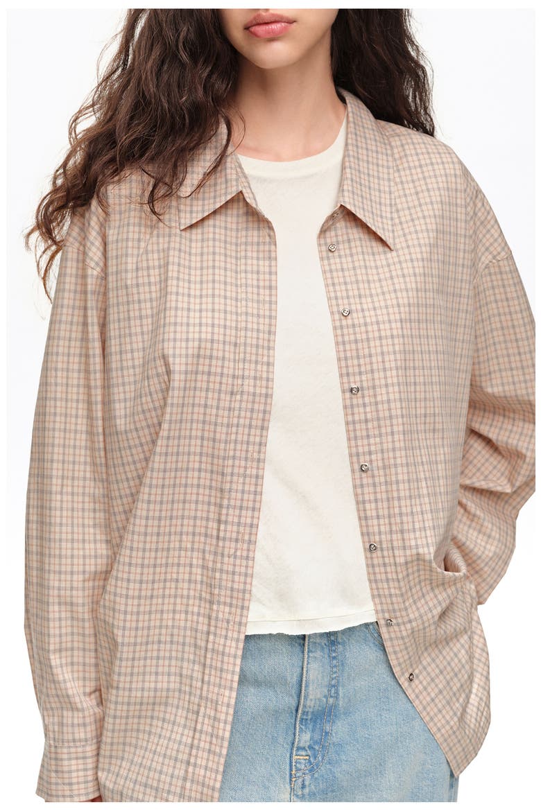 Checked Oversize Low-Cut Shirt, Alternate, color, SAND