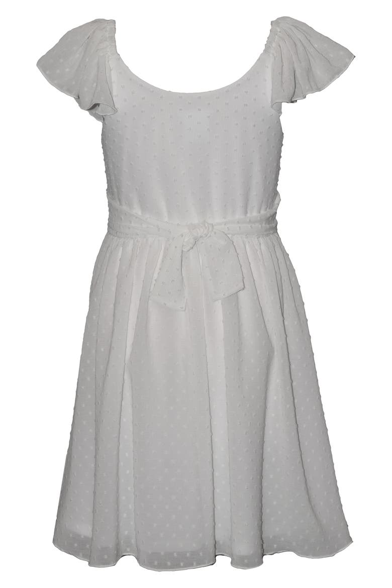 Kids' Clip Dot Flutter Sleeve Dress, Alternate, color, WHITE