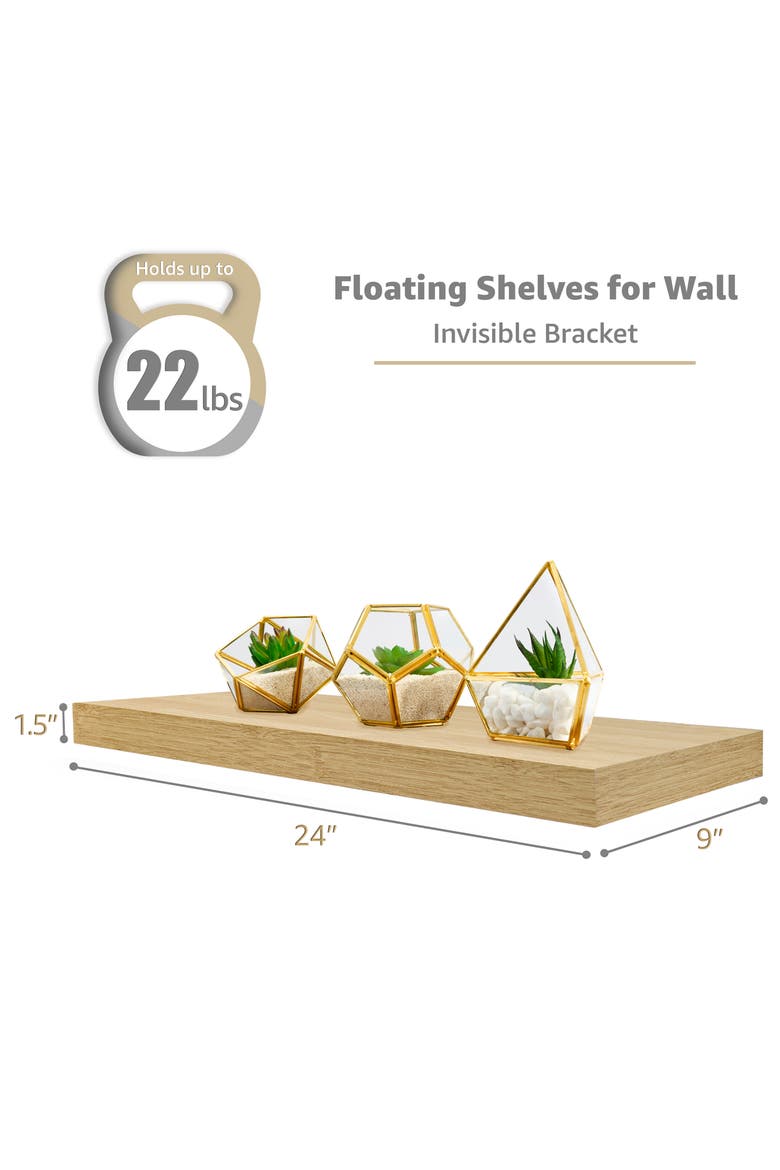 24" x 9" Set of 4 Floating Wall Shelves, Alternate, color, MAPLE