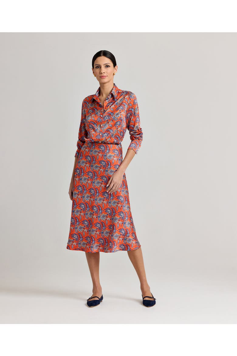 Sidney Liberty Silk Satin Fitted Shirt, Alternate, color, Fiery Red Orange Paisley