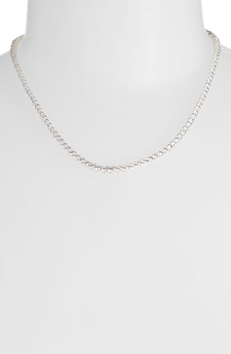 Nordstrom Demi Fine Cubic Zirconia Tennis Necklace, Alternate, color, Sterling Silver Plated