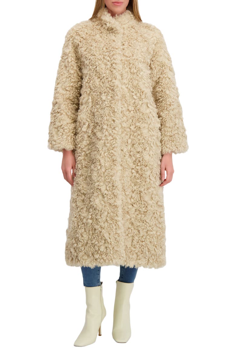 Lyla Grant Fur-Free Lamb (Faux Fur) Coat, Alternate, color, Beige