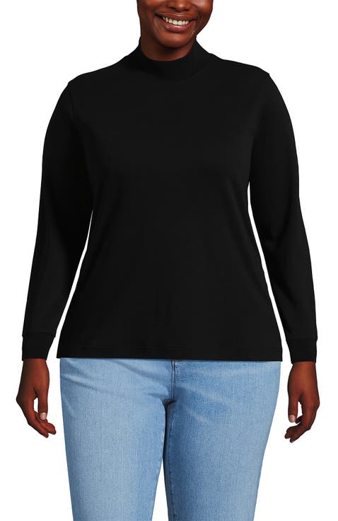 Relaxed Cotton Long Sleeve Mock Turtleneck