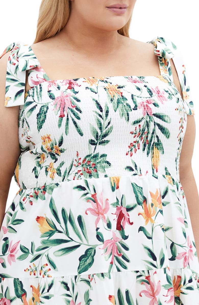 City Chic Haven Smocked Floral Cotton Midi Dress, Alternate, color, 