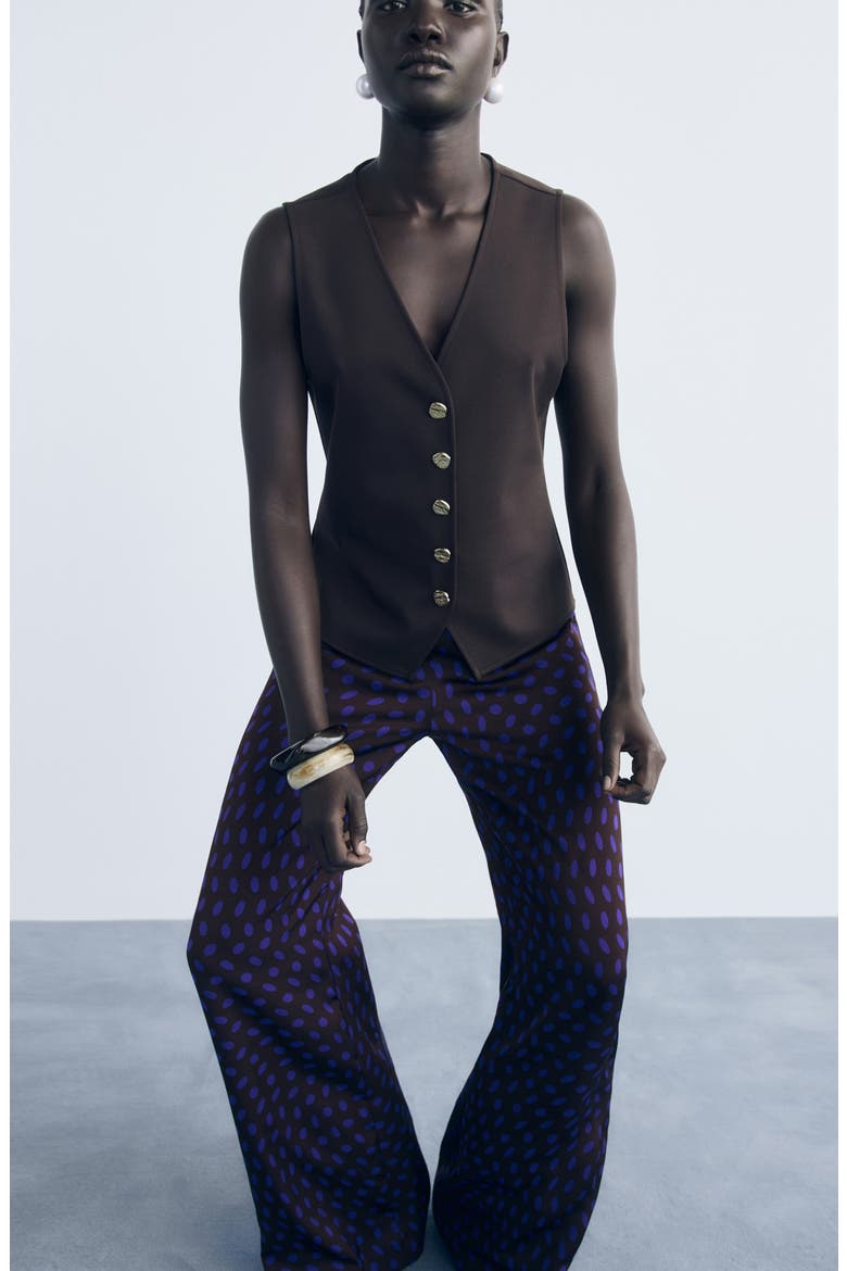 Polka Dot Flare Leg Pants, Alternate, color, BROWN