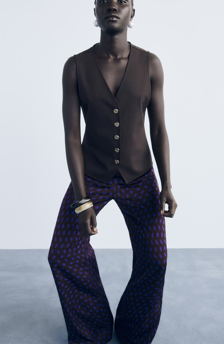 MANGO Polka Dot Flare Leg Pants, Alternate, color, Brown