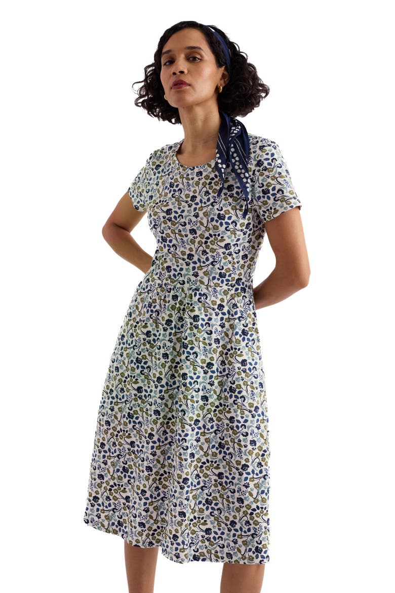 April Stretch Organic Cotton Fit & Flare Dress, Alternate, color, PIN CUSHION PROTEA CHALK