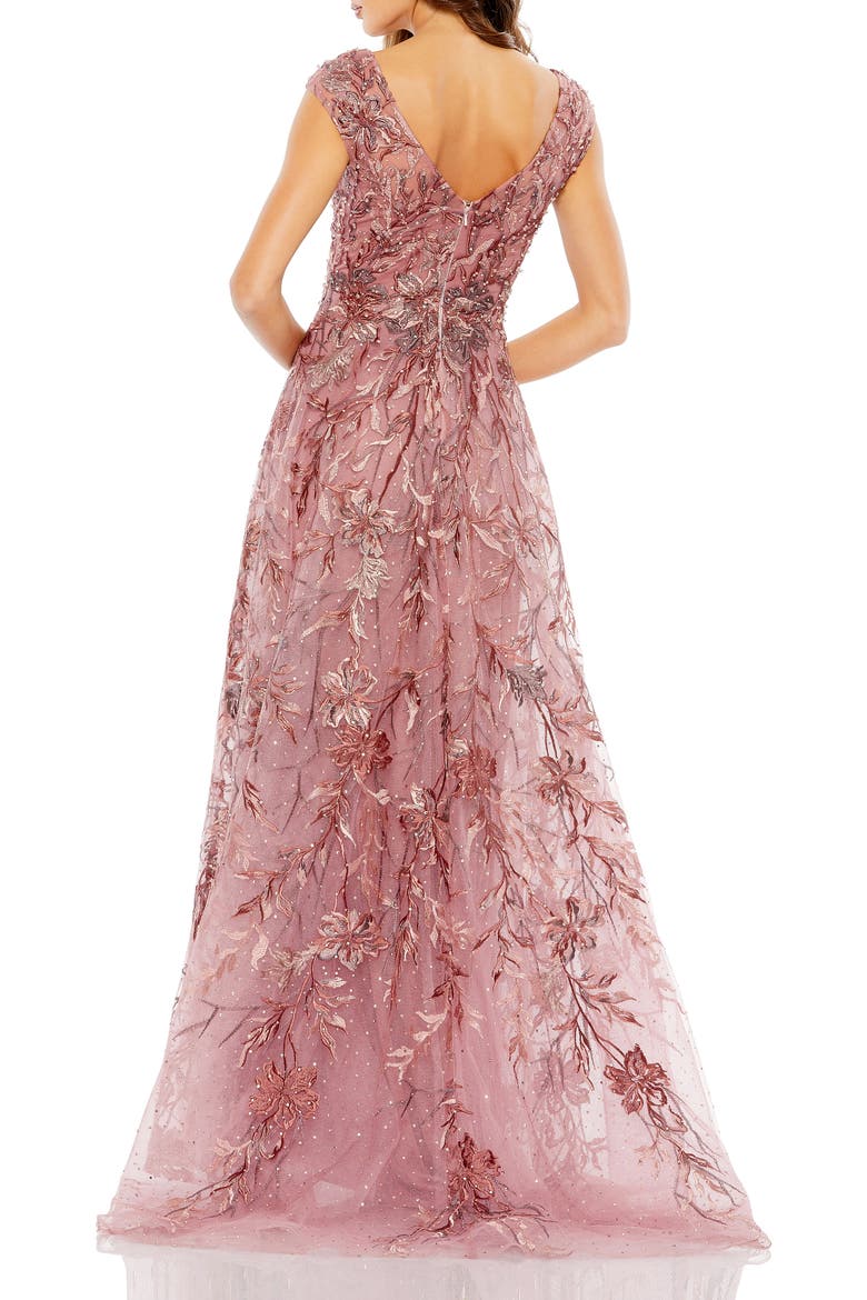 Embroidered Illusion Cap Sleeve A Line Gown, Alternate, color, CINNAMON